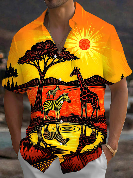 Giraffe Zebra Men's Pocket Short Sleeve Shirts