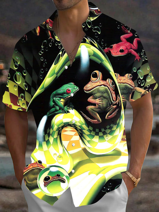 Vintage Frog Men's Pocket Short Sleeve Shirts