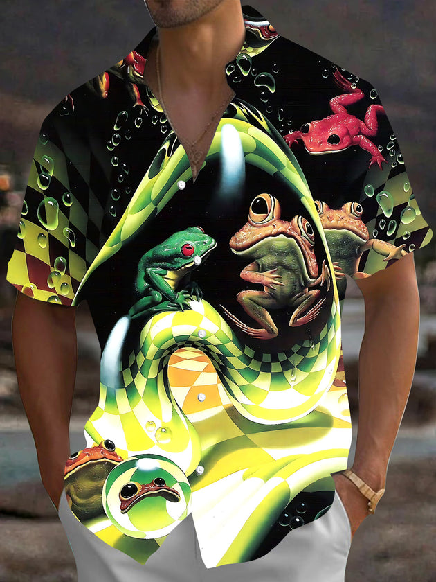 Vintage Frog Men's Pocket Short Sleeve Shirts