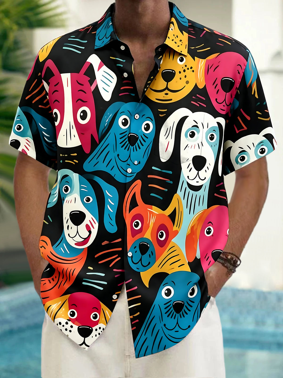 Dog Men's Pocket Short Sleeve Shirts
