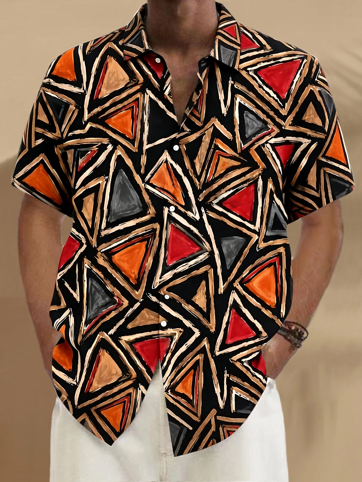 Vintage Geometry Men's Pocket Short Sleeve Shirts