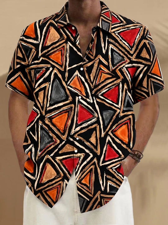 Vintage Geometry Men's Pocket Short Sleeve Shirts