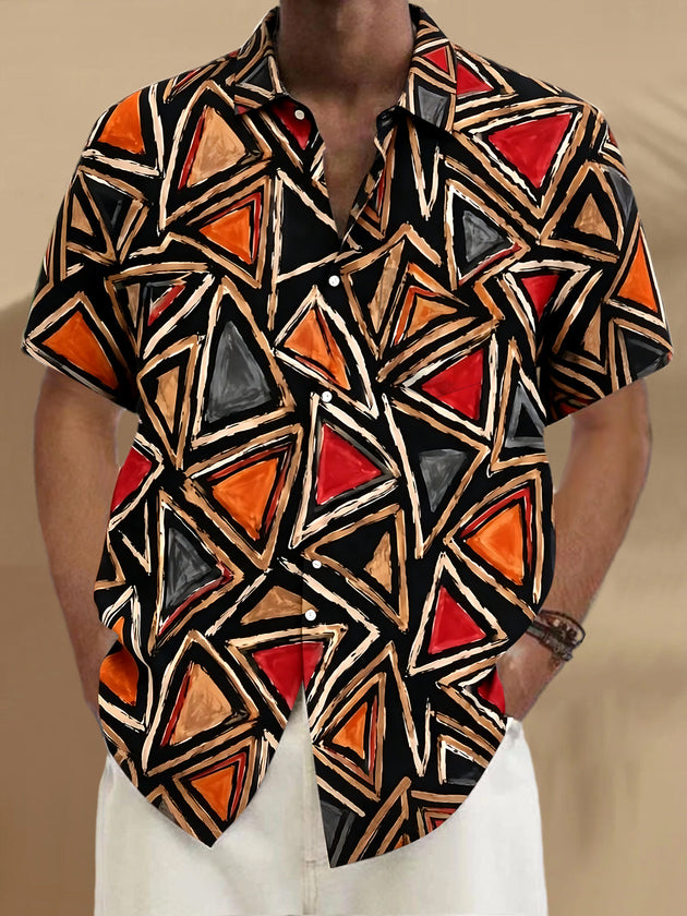 Vintage Geometry Men's Pocket Short Sleeve Shirts