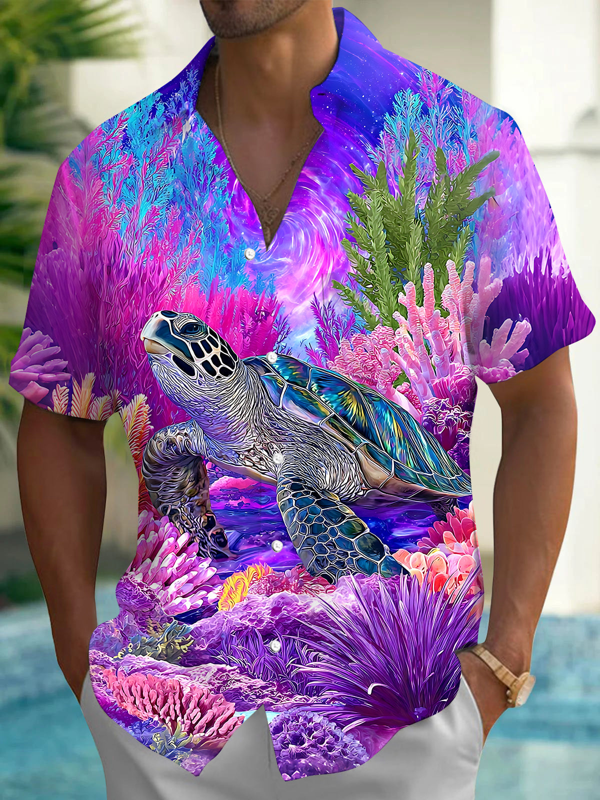 Hawaiian Sea Turtle Men's Pocket Short Sleeve Shirts