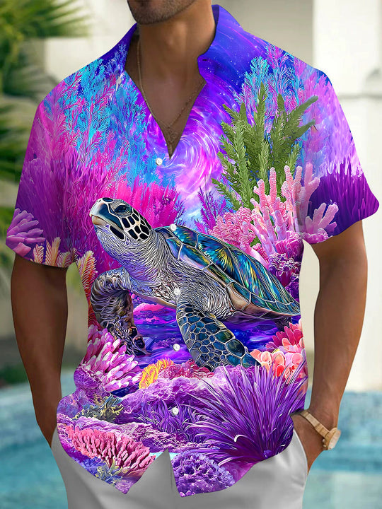 Hawaiian Sea Turtle Men's Pocket Short Sleeve Shirts