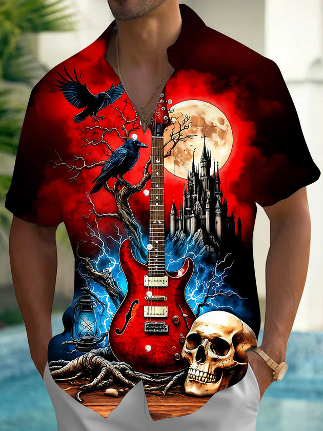 Dark Skull Guitar Men's Pocket Short Sleeve Shirts