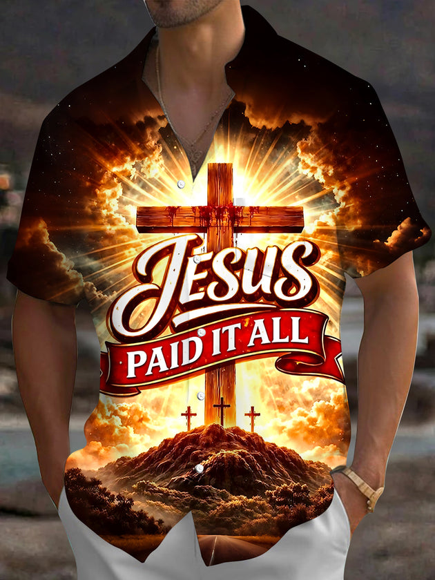Jesus Paid It All Men's Pocket Short Sleeve Shirts