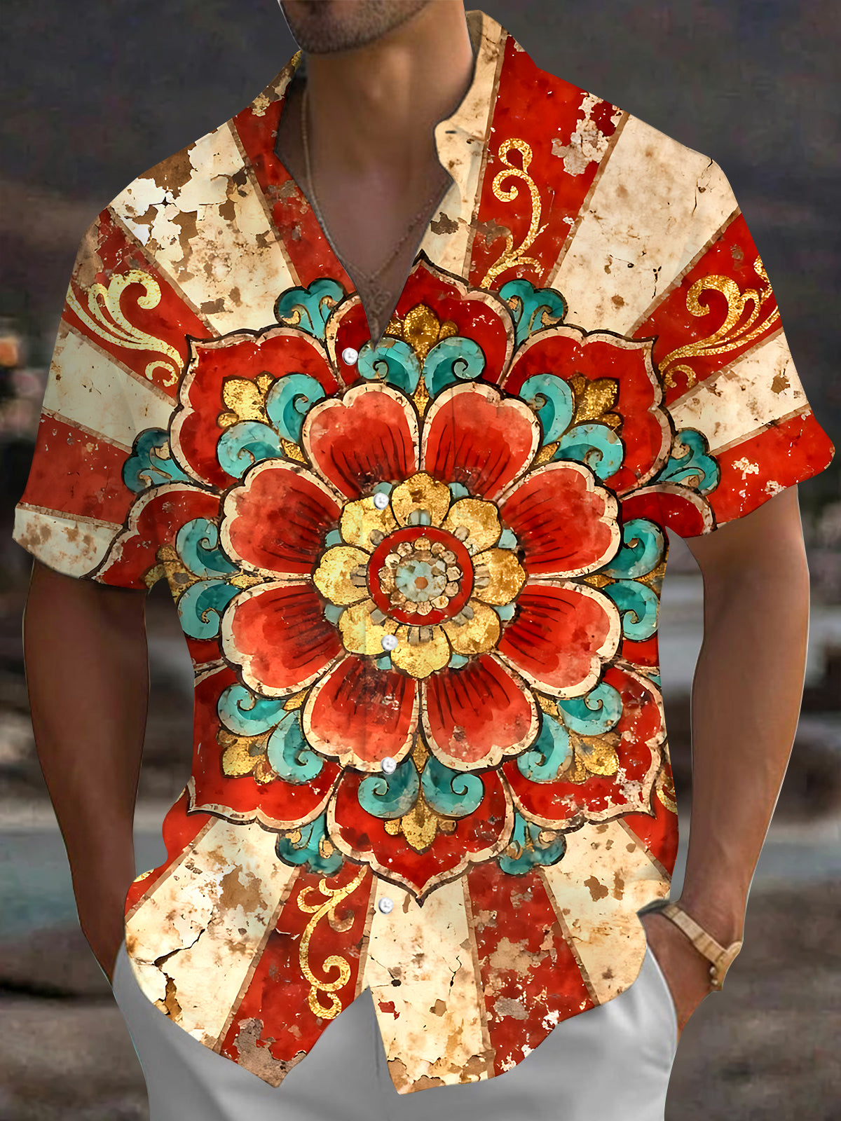 Vintage Floral Men's Pocket Short Sleeve Shirts