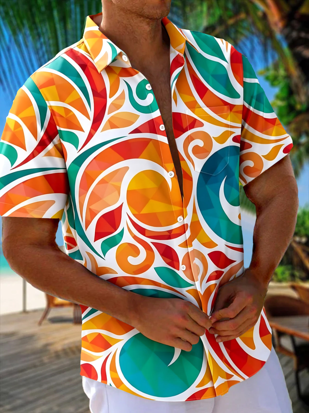 Colorful Geometry Men's Pocket Short Sleeve Shirts