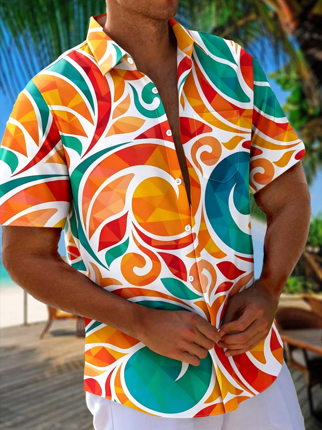 Colorful Geometry Men's Pocket Short Sleeve Shirts