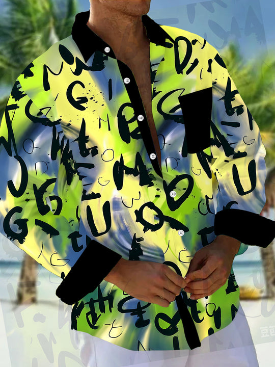 Tie Dye Geometry Men's Pocket Long Sleeve Shirts