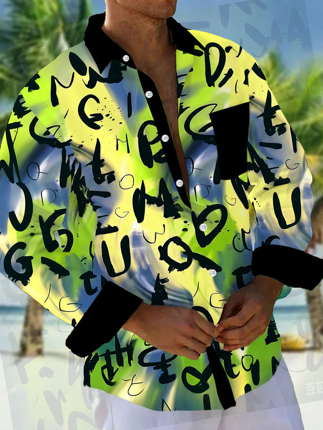 Tie Dye Geometry Men's Pocket Long Sleeve Shirts