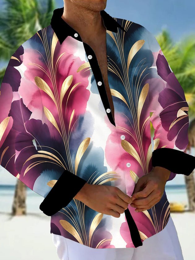 Tie Dye Leaf Men's Pocket Long Sleeve Shirts