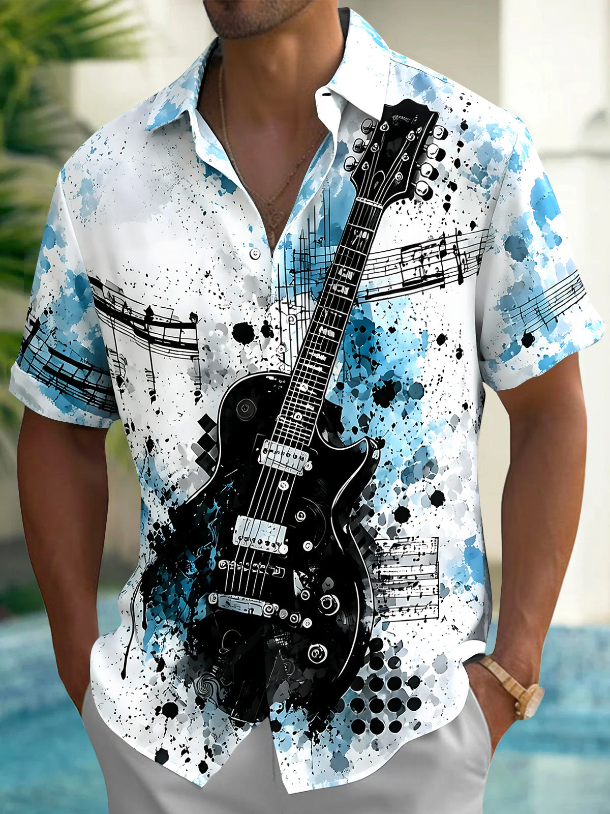 Guitar Men's Pocket Short Sleeve Shirts