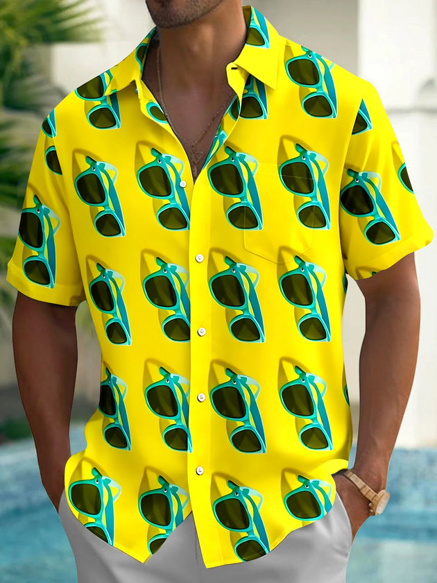 Hawaiian Sunglasses Men's Pocket Short Sleeve Shirts