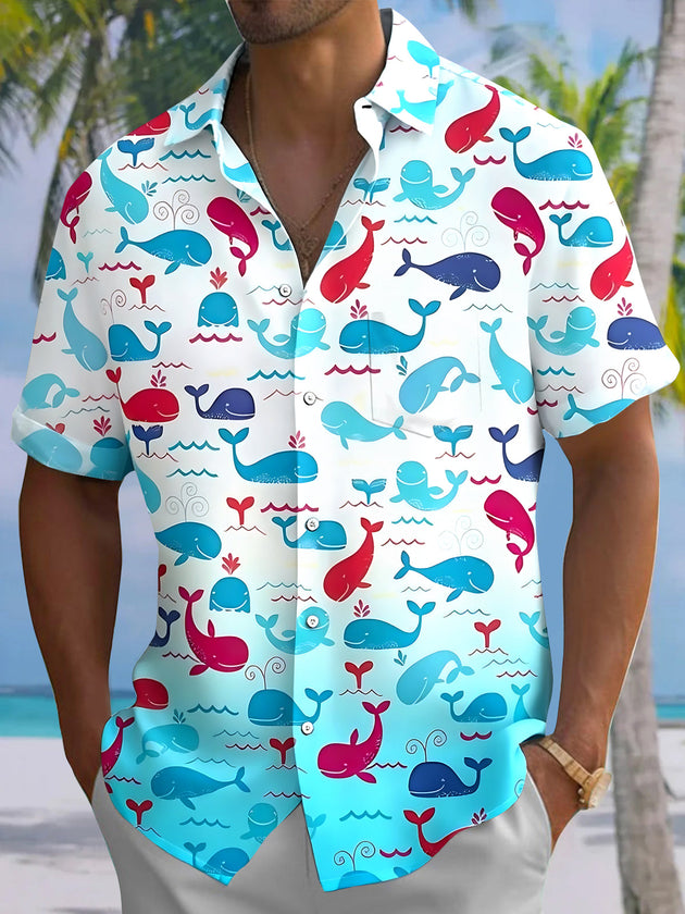 Hawaiian Whale Men's Pocket Short Sleeve Shirts