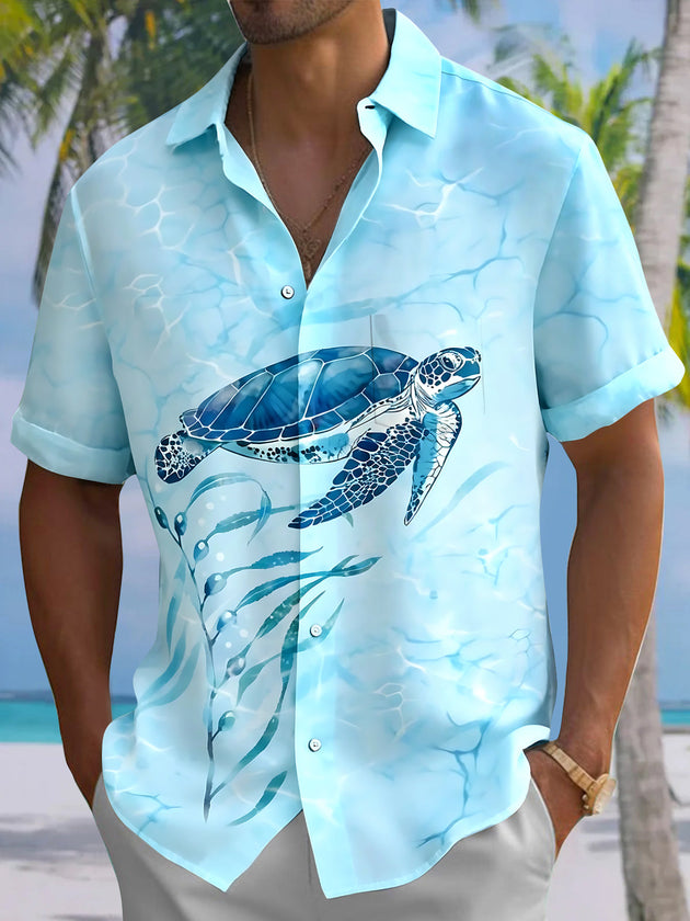 Hawaiian Sea Turtle Men's Pocket Short Sleeve Shirts