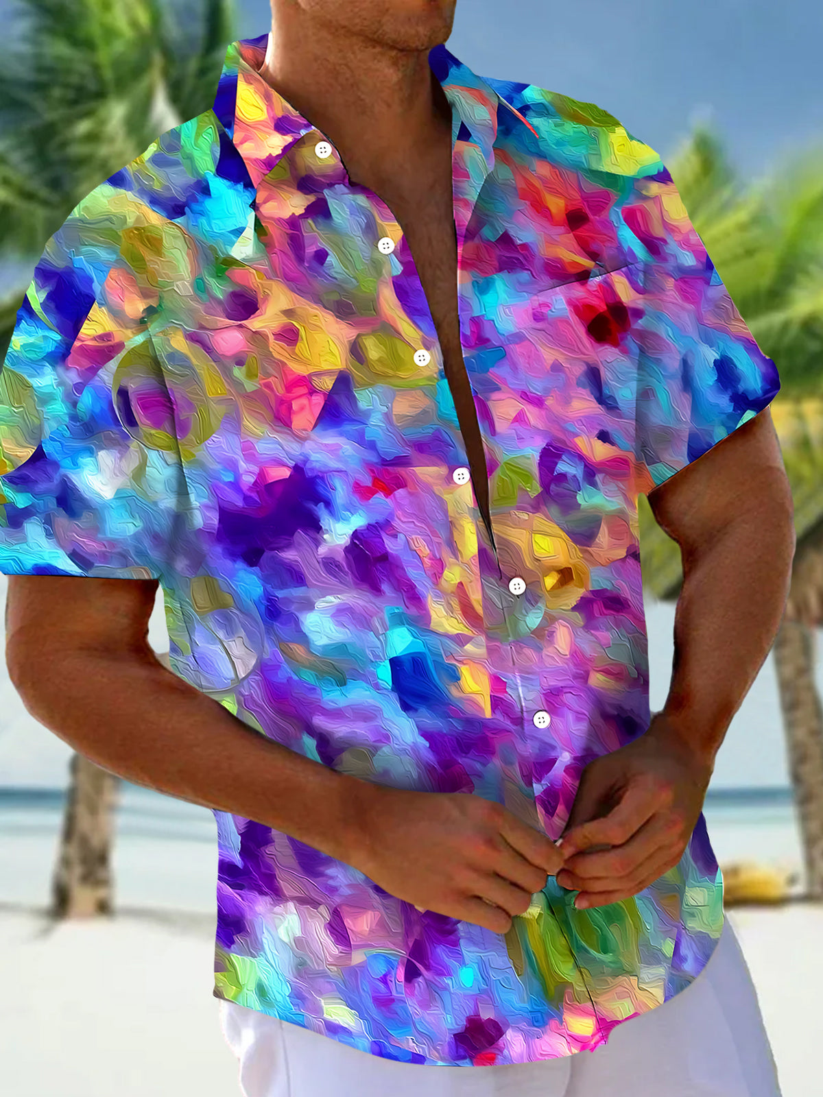 Colorful Abstract Men's Pocket Short Sleeve Shirts