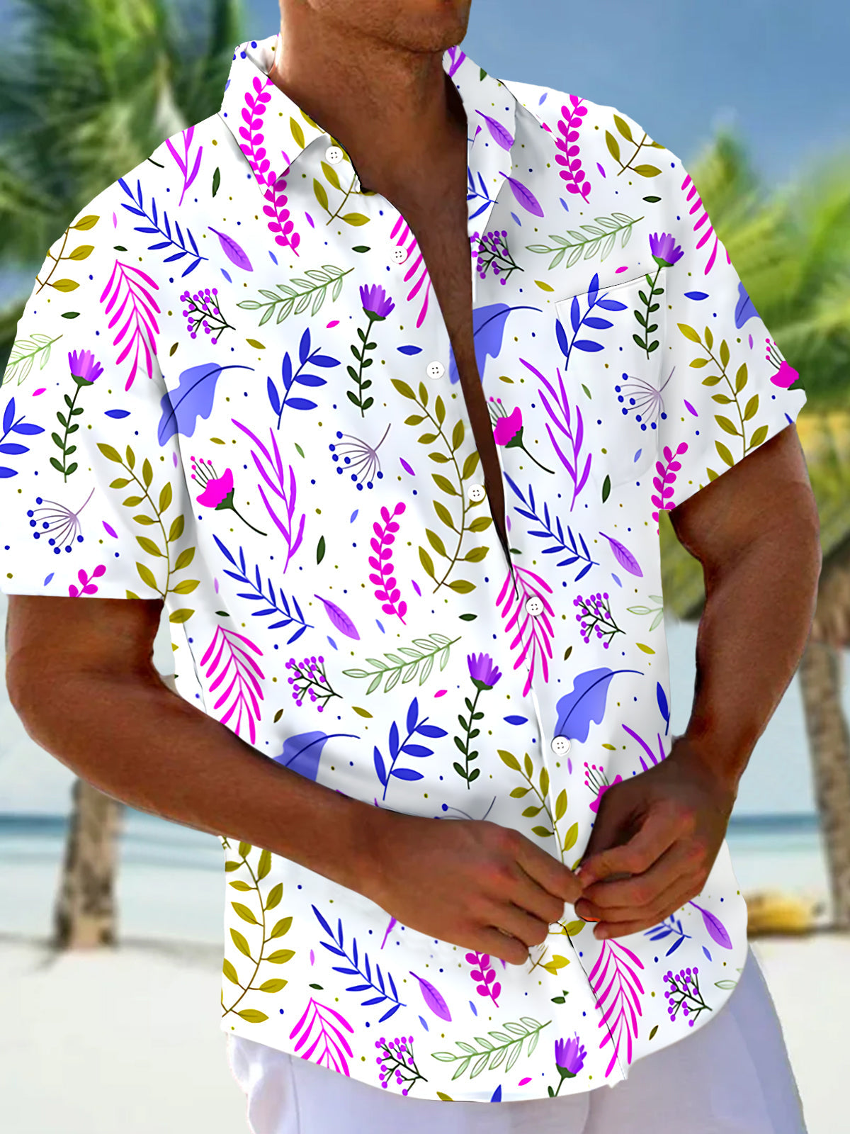 Floral Men's Pocket Short Sleeve Shirts