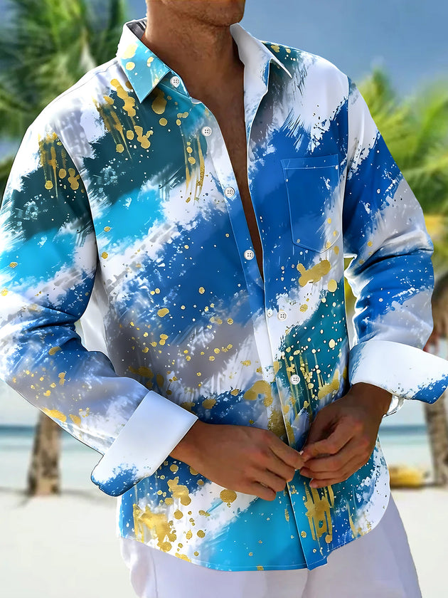 Tie Dye Men's Pocket Long Sleeve Shirts