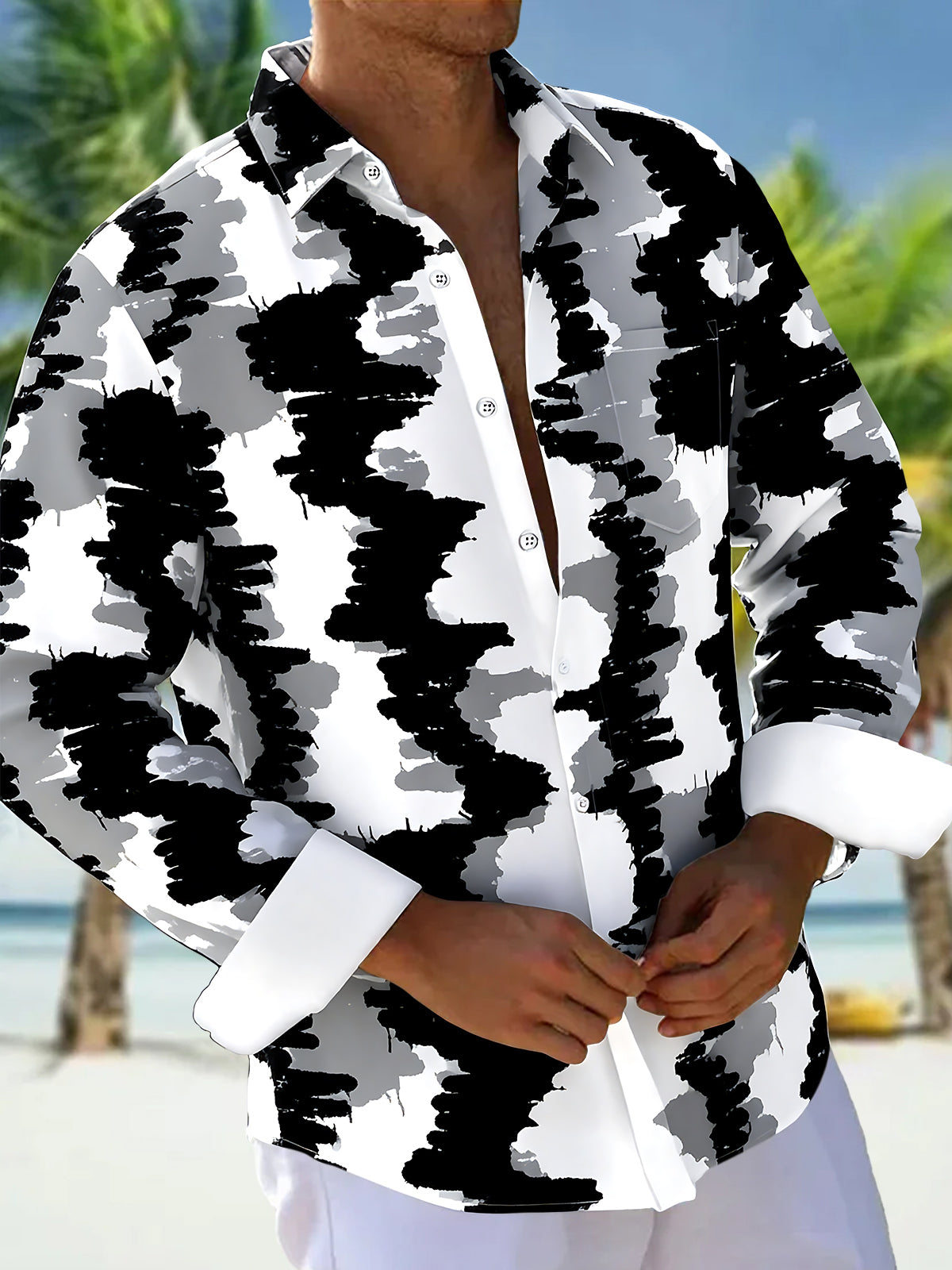 Abstract Men's Pocket Long Sleeve Shirts