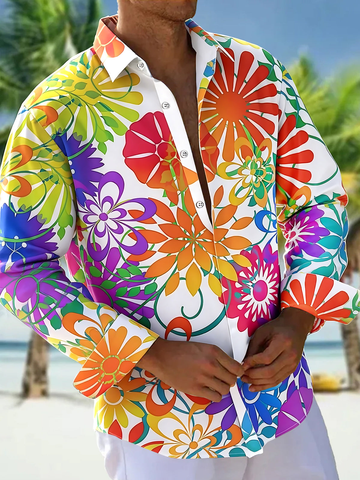 Floral Men's Pocket Long Sleeve Shirts