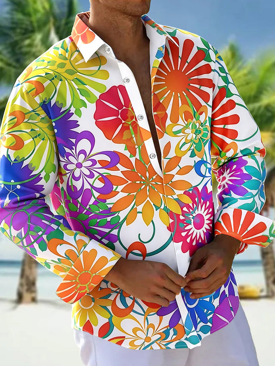 Floral Men's Pocket Long Sleeve Shirts