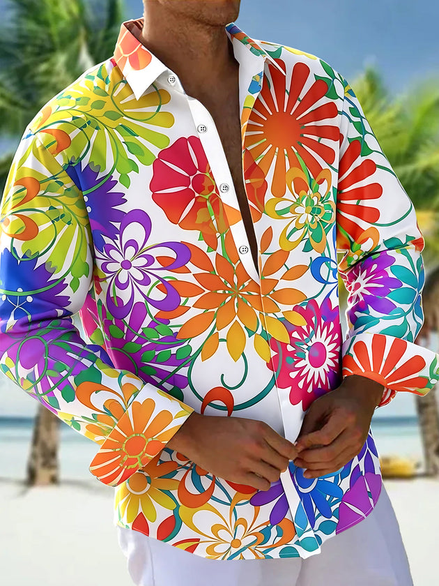 Floral Men's Pocket Long Sleeve Shirts