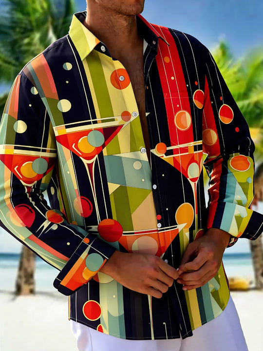 Vintage Cocktail Men's Pocket Long Sleeve Shirts