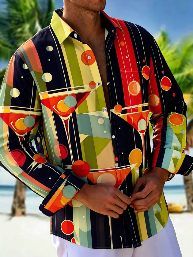 Vintage Cocktail Men's Pocket Long Sleeve Shirts