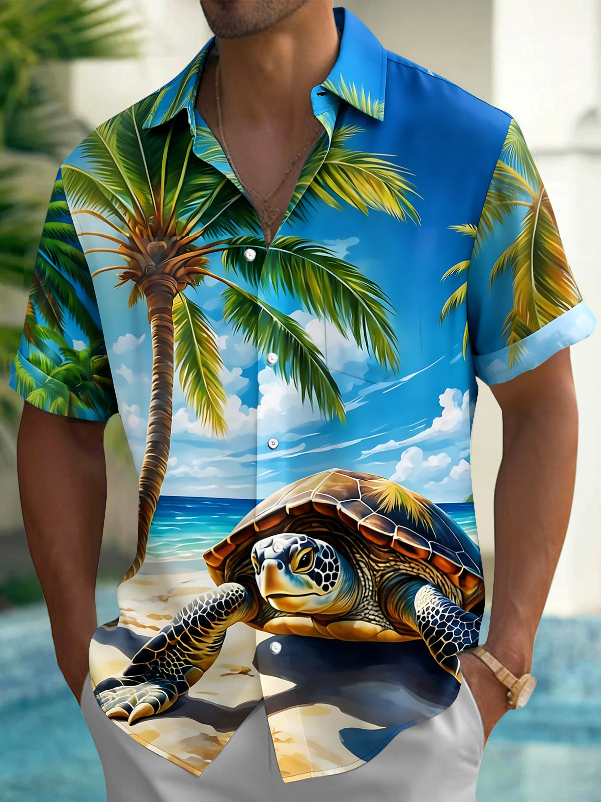 Hawaiian Sea Turtle Men's Pocket Short Sleeve Shirts