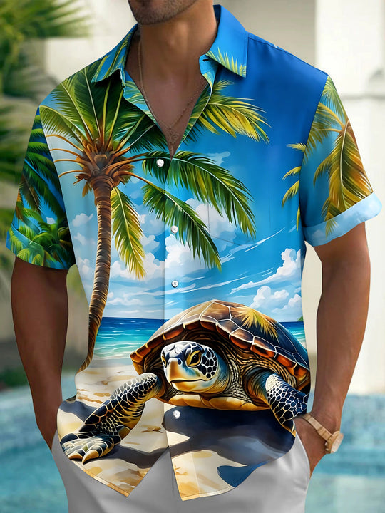 Hawaiian Sea Turtle Men's Pocket Short Sleeve Shirts