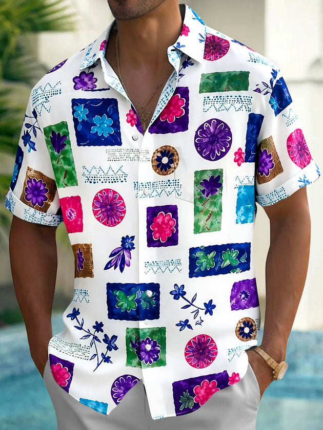 Hawaiian Floral Men's Pocket Short Sleeve Shirts