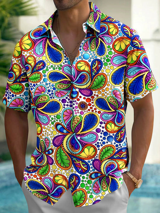 Hawaiian Floral Men's Pocket Short Sleeve Shirts