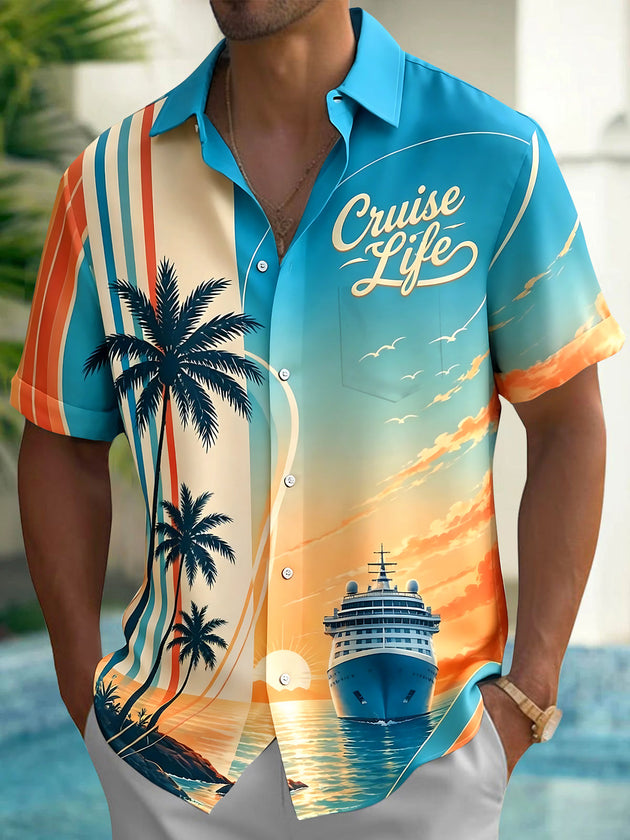 Hawaiian Cruise Life Men's Pocket Short Sleeve Shirts