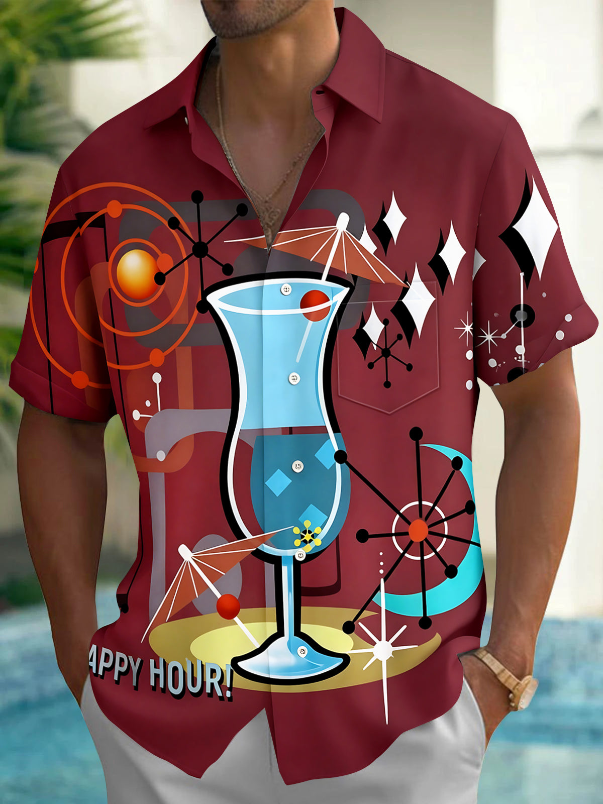 Vintage Cocktail Men's Pocket Short Sleeve Shirts