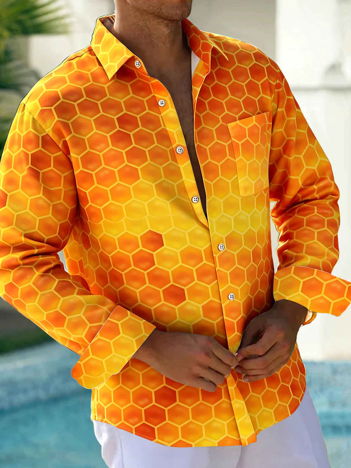 Honeycomb Geometry Men's Pocket Long Sleeve Shirts