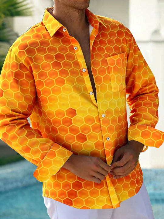 Honeycomb Geometry Men's Pocket Long Sleeve Shirts