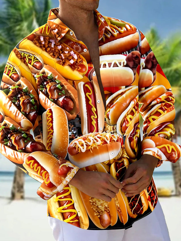 Hot Dog Men's Pocket Long Sleeve Shirts