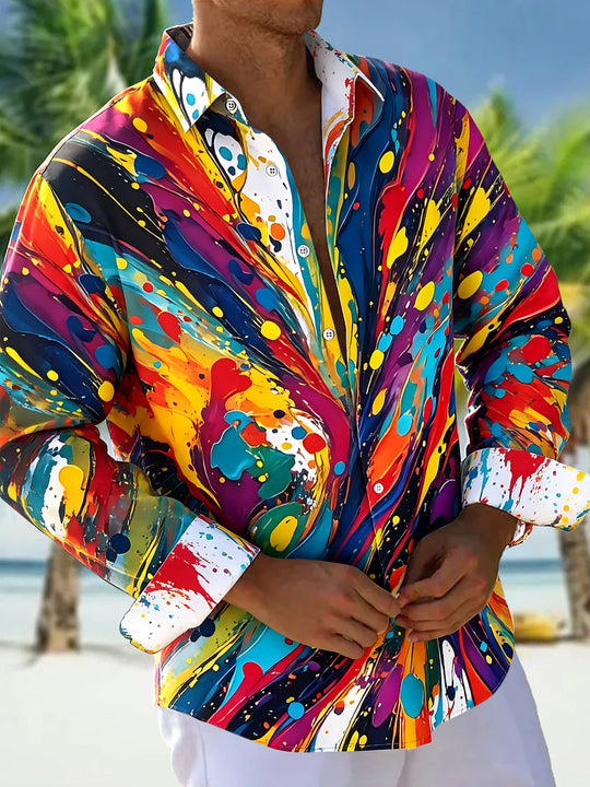 Tie Dye Men's Pocket Long Sleeve Shirts