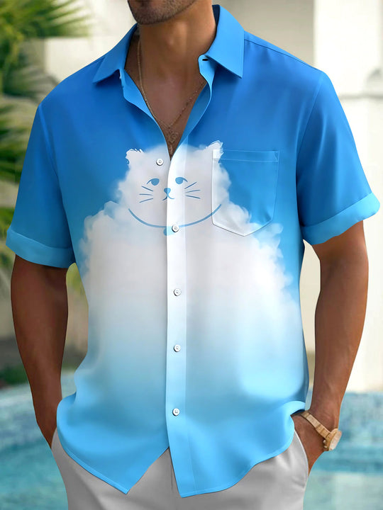 Funny Cat Men's Pocket Short Sleeve Shirts