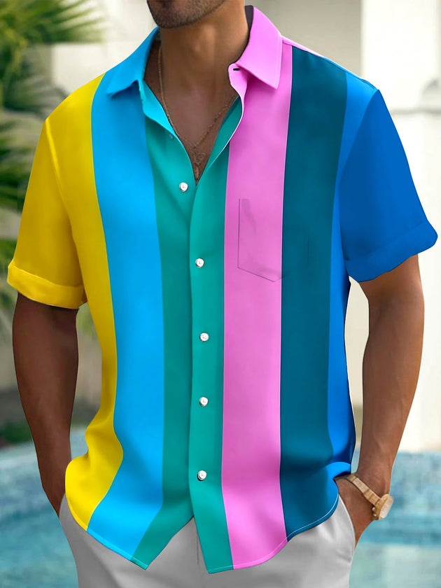 Colorful Geometry Men's Pocket Short Sleeve Shirts