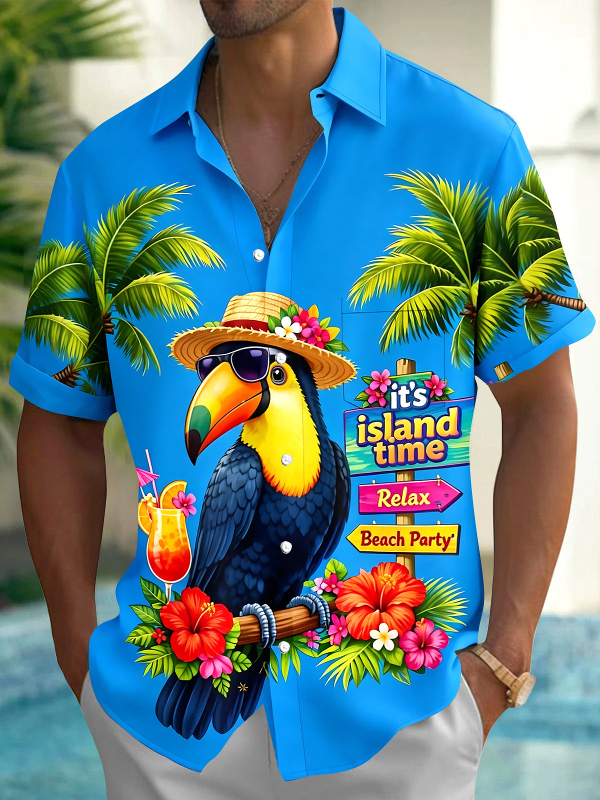 Hawaiian Parrot Men's Pocket Short Sleeve Shirts