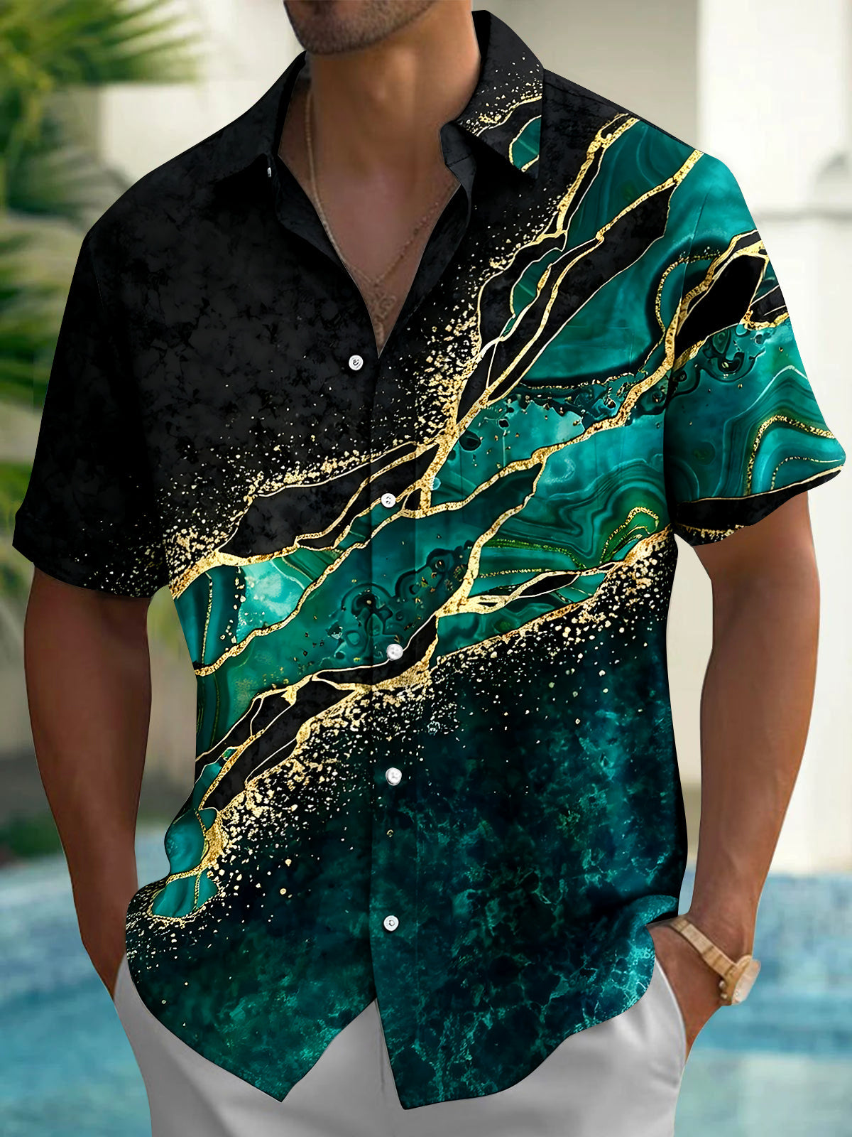 Abstract Men's Pocket Short Sleeve Shirts