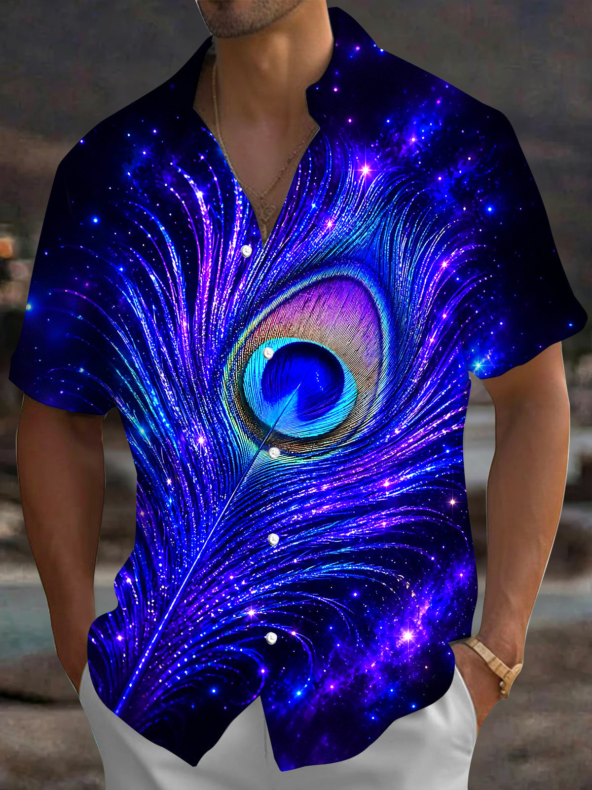 Peacock Feathers Men's Pocket Short Sleeve Shirts