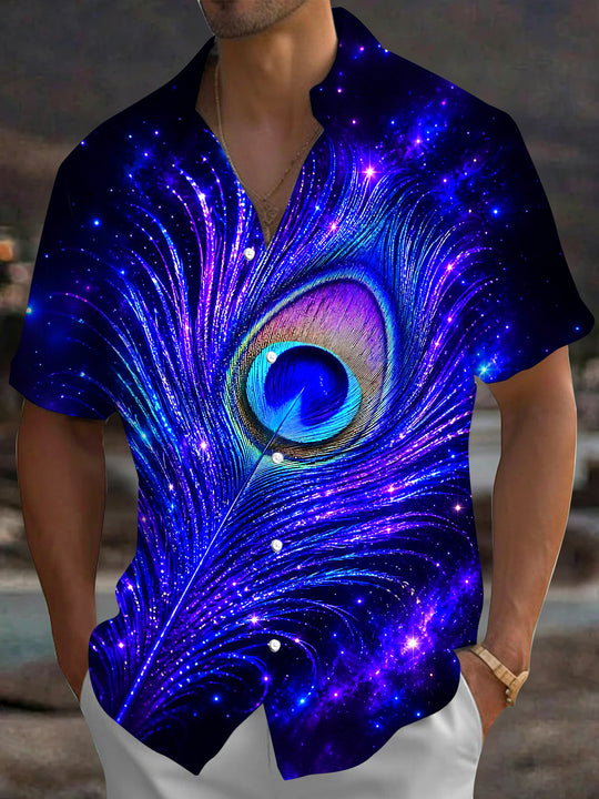 Peacock Feathers Men's Pocket Short Sleeve Shirts