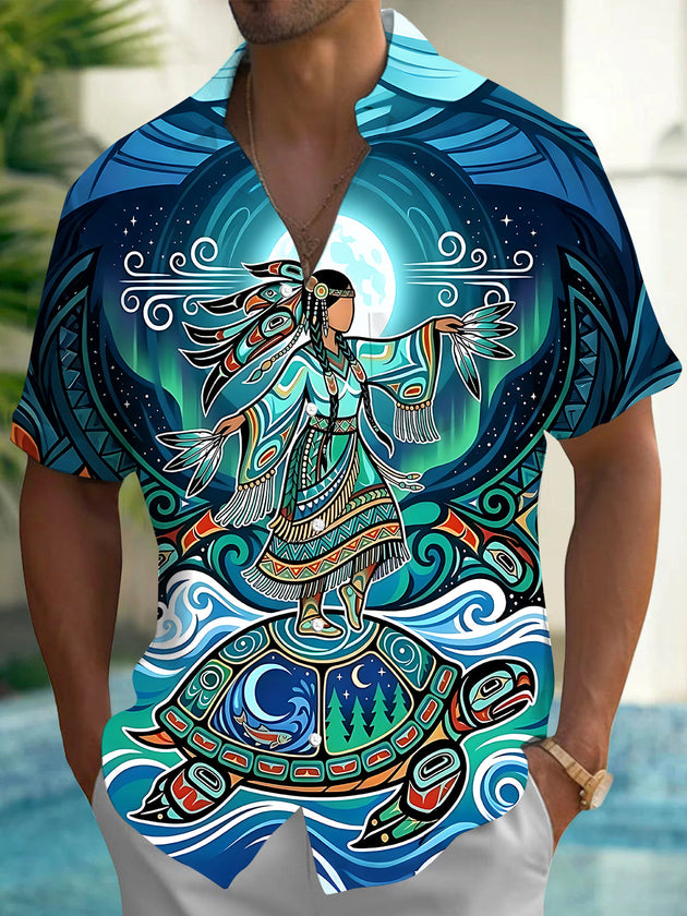 Indigenous Americans Totem Turtle Men's Pocket Short Sleeve Shirts