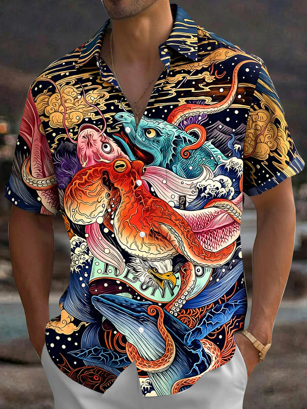 Vintage Marine Organisms Men's Pocket Short Sleeve Shirts