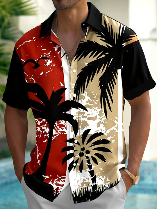 Vintage Coconut Tree Men's Pocket Short Sleeve Shirts