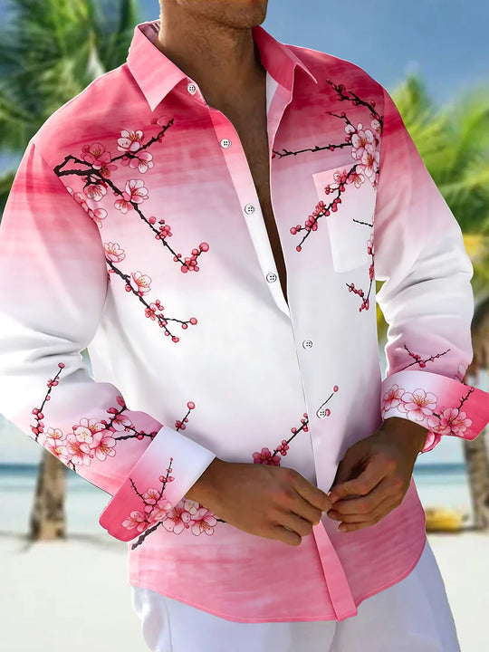 Floral Men's Pocket Long Sleeve Shirts